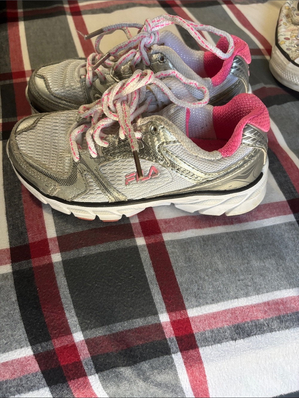 Fila Kids Silver Sneakers with Pink Accents